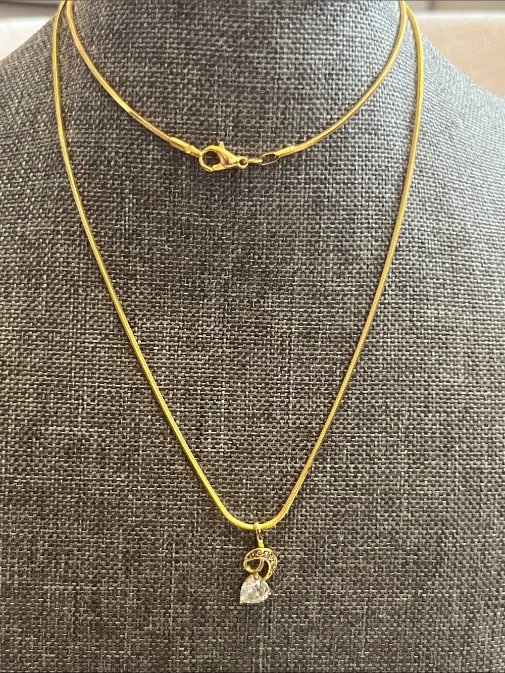 Gold Layered Pendant Necklace with Clear Crystal Charm